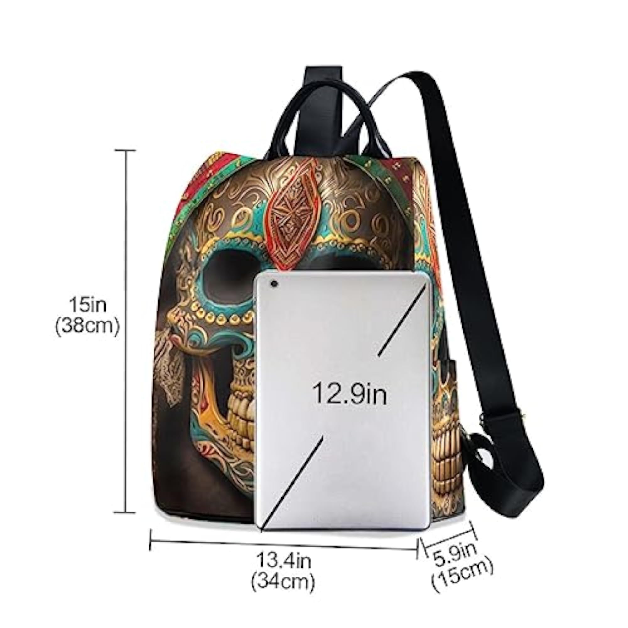 Women's Mexican Skull Mask Backpack, Fashion Anti-Theft Daypack